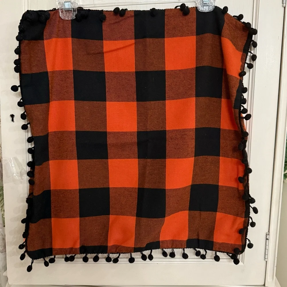 2-Pillow covers w/fringe black and orange plaid 19